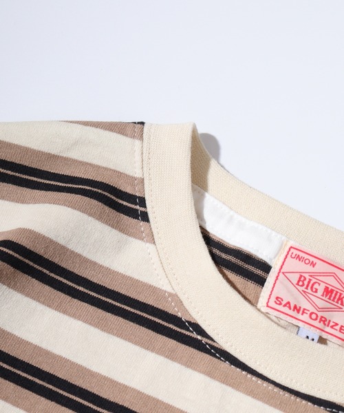 BIG MIKE(ビッグマイク)の「BIG MIKE マルチボーダー サングラスポケット コットン半袖TEEシャツ ポケットTシャツ(Tシャツ/カットソー・メンズ・ミント/チャコール/ナチュラル・M/L/XL)」の14枚目の写真
