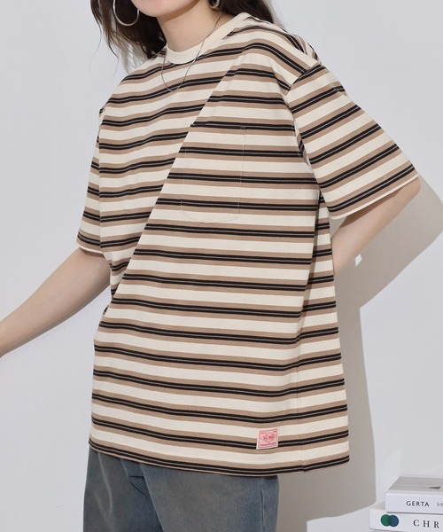 BIG MIKE(ビッグマイク)の「BIG MIKE マルチボーダー サングラスポケット コットン半袖TEEシャツ ポケットTシャツ(Tシャツ/カットソー・メンズ・ミント/チャコール/ナチュラル・M/L/XL)」の6枚目の写真