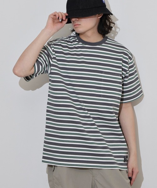 BIG MIKE(ビッグマイク)の「BIG MIKE マルチボーダー サングラスポケット コットン半袖TEEシャツ ポケットTシャツ(Tシャツ/カットソー・メンズ・ミント/チャコール/ナチュラル・M/L/XL)」の21枚目の写真