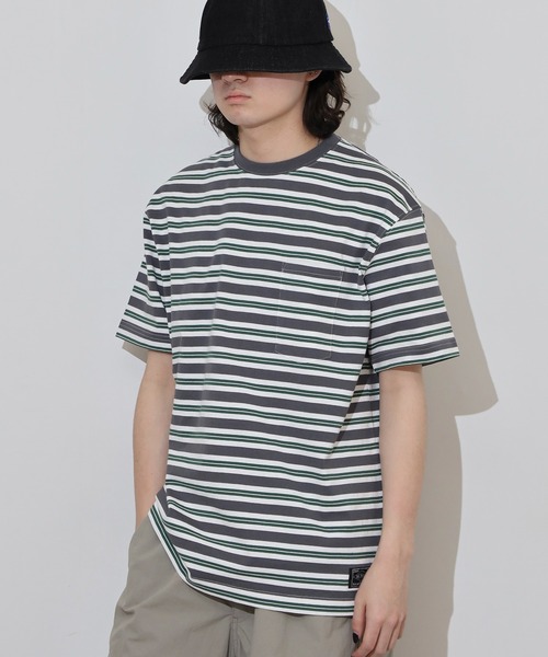 BIG MIKE(ビッグマイク)の「BIG MIKE マルチボーダー サングラスポケット コットン半袖TEEシャツ ポケットTシャツ(Tシャツ/カットソー・メンズ・ミント/チャコール/ナチュラル・M/L/XL)」の22枚目の写真