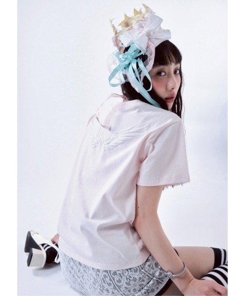 Smyeon(スミョン)の「Foam angel T-shirt/発泡プリントエンジェルTシャツ(Tシャツ/カットソー・レディース・ミント/ライトブルー/ピンク/ホワイト・FREE)」の4枚目の写真