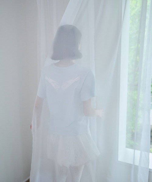 Smyeon(スミョン)の「Foam angel T-shirt/発泡プリントエンジェルTシャツ(Tシャツ/カットソー・レディース・ミント/ライトブルー/ピンク/ホワイト・FREE)」の7枚目の写真