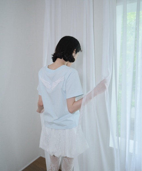 Smyeon(スミョン)の「Foam angel T-shirt/発泡プリントエンジェルTシャツ(Tシャツ/カットソー・レディース・ミント/ライトブルー/ピンク/ホワイト・FREE)」の5枚目の写真