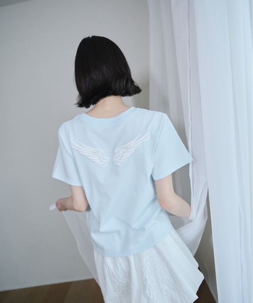 Smyeon(スミョン)の「Foam angel T-shirt/発泡プリントエンジェルTシャツ(Tシャツ/カットソー・レディース・ミント/ライトブルー/ピンク/ホワイト・FREE)」の6枚目の写真