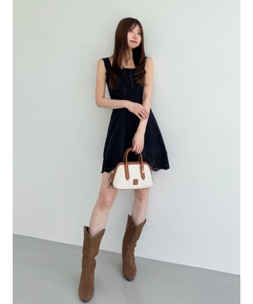 新作新品タグ付き　スナイデル♡ レーストリムコットンミニワンピース SNIDEL ワンピース レーストリムコットンミニワンピース