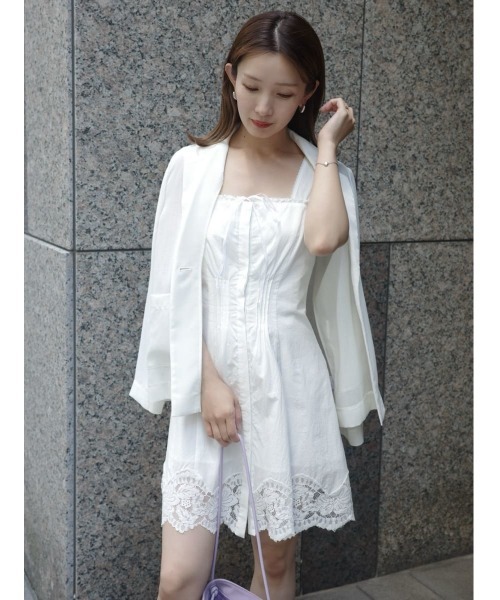 snidel レースミニワンピース　白 S スナイデル SNIDEL レーストリムコットンミニワンピース （WHT