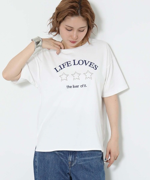 Gready Brilliant(グレディブリリアン)の「スタースタッズロゴ刺繍T(Tシャツ/カットソー・レディース・ピンク/オフホワイト/チャコールグレー・FREE)」の2枚目の写真