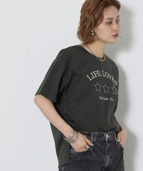 Gready Brilliant(グレディブリリアン)の「スタースタッズロゴ刺繍T(Tシャツ/カットソー・レディース・ピンク/オフホワイト/チャコールグレー・FREE)」の12枚目の写真