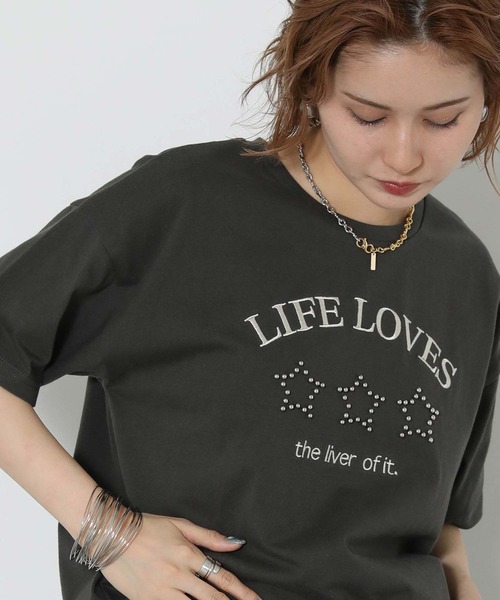 Gready Brilliant(グレディブリリアン)の「スタースタッズロゴ刺繍T(Tシャツ/カットソー・レディース・ピンク/オフホワイト/チャコールグレー・FREE)」の15枚目の写真
