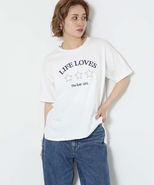 Gready Brilliant(グレディブリリアン)の「スタースタッズロゴ刺繍T(Tシャツ/カットソー・レディース・ピンク/オフホワイト/チャコールグレー・FREE)」の5枚目の写真