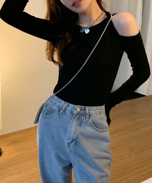 VIBGYOR（ヴィブジョー）の「【EIZZ/アイズ】アシンメトリー ワンショルダー ロングスリーブ トップス（Tシャツ/カットソー・レディース・グレー/ブラック・FREE）」の10枚目の写真