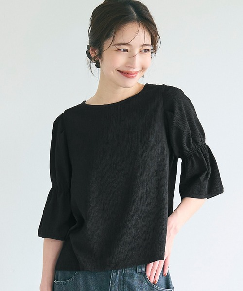 セール】【WEB限定セール】シャーリング5分袖ブラウス（シャツ