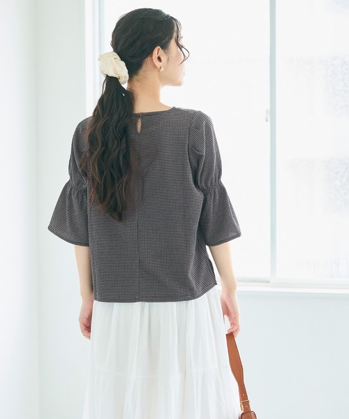 セール】【WEB限定セール】シャーリング5分袖ブラウス（シャツ