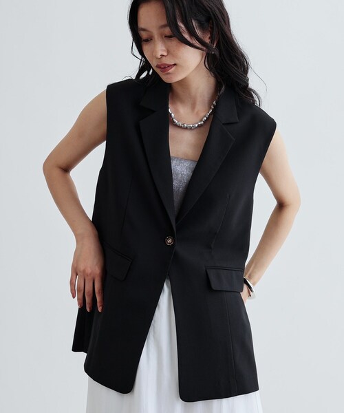 GALLEST（ギャレスト）の「【セットアップ対応】リネンライクジレジャケット【カセット服/通勤・オフィス】（ベスト・レディース・ブラック/ブラウン系その他・36/38/40）」の2枚目の写真