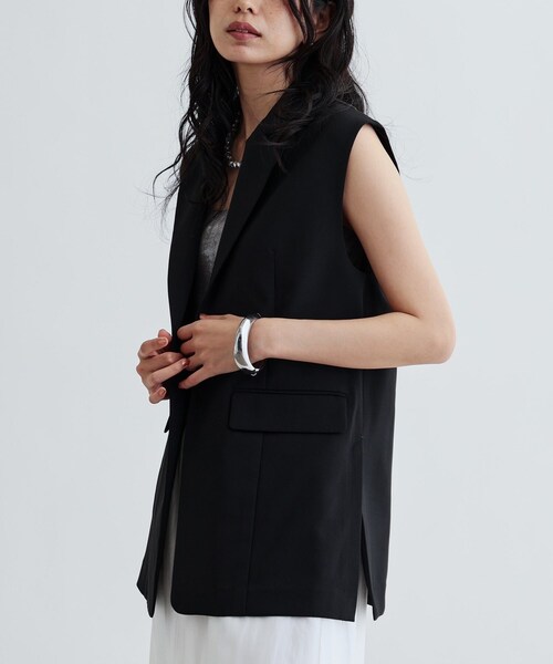 GALLEST（ギャレスト）の「【セットアップ対応】リネンライクジレジャケット【カセット服/通勤・オフィス】（ベスト・レディース・ブラック/ブラウン系その他・36/38/40）」の12枚目の写真