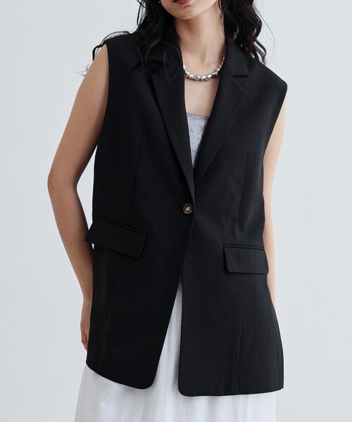 GALLEST（ギャレスト）の「【セットアップ対応】リネンライクジレジャケット【カセット服/通勤・オフィス】（ベスト・レディース・ブラック/ブラウン系その他・36/38/40）」の14枚目の写真