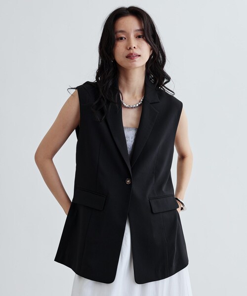 GALLEST（ギャレスト）の「【セットアップ対応】リネンライクジレジャケット【カセット服/通勤・オフィス】（ベスト・レディース・ブラック/ブラウン系その他・36/38/40）」の15枚目の写真