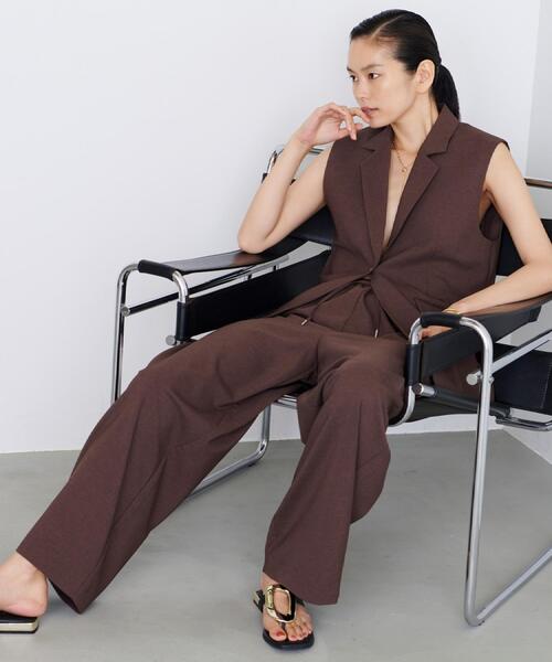 GALLEST（ギャレスト）の「【セットアップ対応】リネンライクジレジャケット【カセット服/通勤・オフィス】（ベスト・レディース・ブラック/ブラウン系その他・36/38/40）」の10枚目の写真