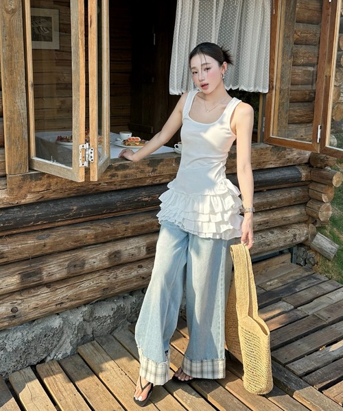 Bibiy. IRIS RUFFLE TOP フリルタンクトップ　ワンピース ワンピース ノースリーブワンピース フリルワンピース フレア