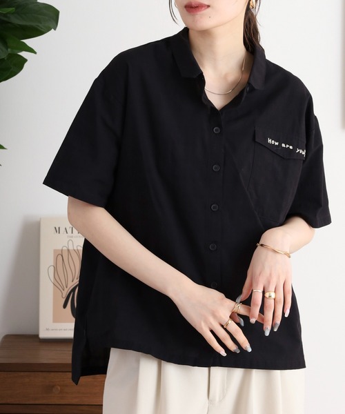 ブラウス シャツ EMAGO ロゴ刺繍サイドボタンシャツ レディース EMAGO ロゴ刺繍サイドボタンシャツ（シャツ/ブラウス）｜Emago