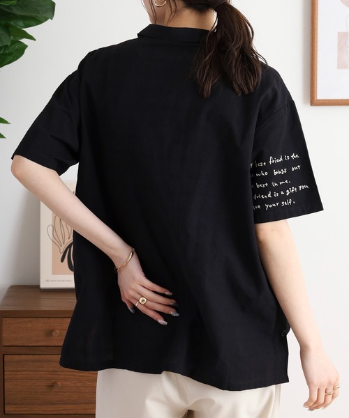 Emago(イマゴ)の「EMAGO ロゴ刺繍サイドボタンシャツ(シャツ/ブラウス・レディース・ベージュ/ブラック・FREE)」の5枚目の写真