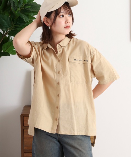 ブラウス シャツ EMAGO ロゴ刺繍サイドボタンシャツ レディース EMAGO ロゴ刺繍サイドボタンシャツ（シャツ/ブラウス）｜Emago