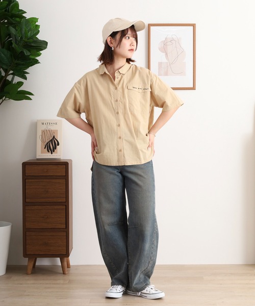 ブラウス シャツ EMAGO ロゴ刺繍サイドボタンシャツ レディース EMAGO ロゴ刺繍サイドボタンシャツ（シャツ/ブラウス）｜Emago