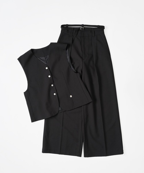MUHET（ミュエータ）の「【set up可能】straight pants with belt / ベルト付きスラックスパンツ（スラックス・レディース・ベージュ/ブラック・SMALL/LARGE/MEDIUM）」の5枚目の写真