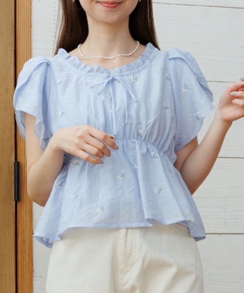 美品♪ルルウィルビー 半袖ブラウス エンブロイダリー 刺繍 2 qa3 Bou Jeloud tシャツ エンブロイダリーブラウス レディース