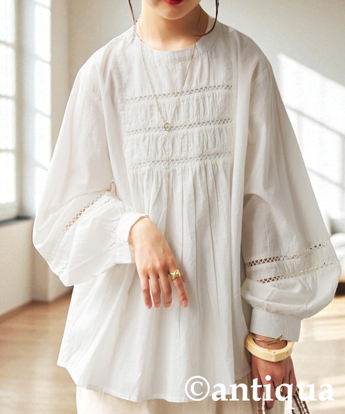 antiqua（アンティカ）の「インド綿ブラウス（シャツ/ブラウス・レディース・ブラック/ホワイト・ONESIZE）」の2枚目の写真