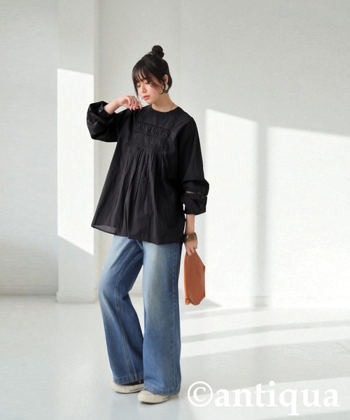 antiqua（アンティカ）の「インド綿ブラウス（シャツ/ブラウス・レディース・ブラック/ホワイト・ONESIZE）」の6枚目の写真