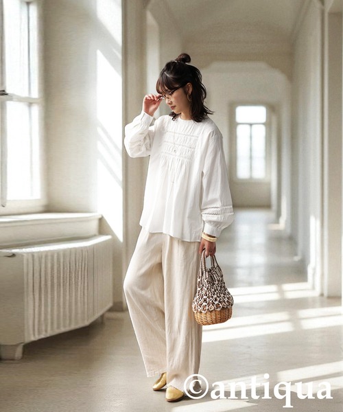 antiqua（アンティカ）の「インド綿ブラウス（シャツ/ブラウス・レディース・ブラック/ホワイト・ONESIZE）」の3枚目の写真