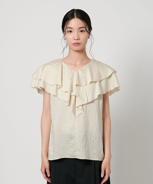 BEAUTY&YOUTH UNITED ARROWS(ビューティーアンドユースユナイテッドアローズ)の「ストライプ レイヤーフリル ブラウス -ウォッシャブル-(シャツ/ブラウス・レディース・オフホワイト・FREE)」の7枚目の写真