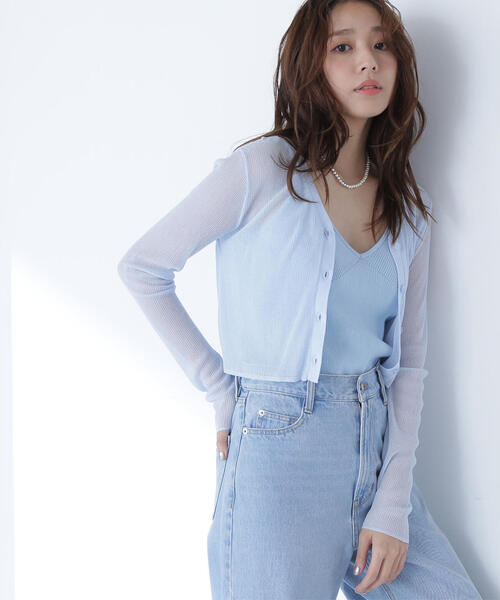 カーディガン 「THINK BEAUTY」「麻亜里さんコラボ」シアーカーデ＆リブカップ付きニットキャミソール レディース ◇【THINK BEAUTY】【麻亜里さんコラボ】シアーカーデ