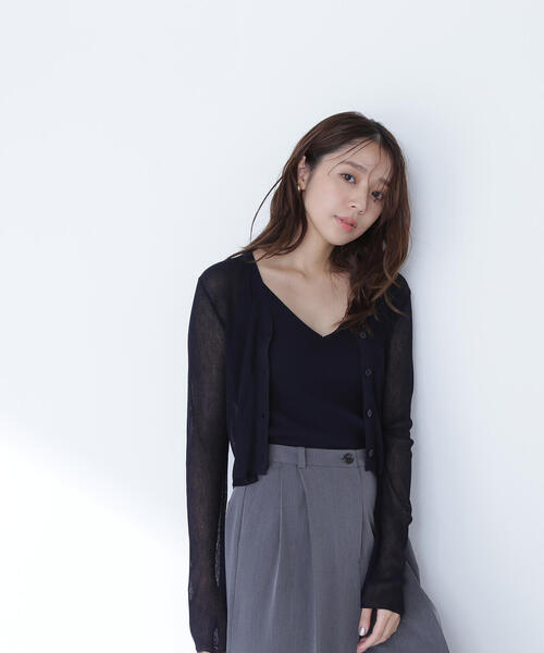シアーカーデ＆リブカップ付きニットキャミソール NATURAL BEAUTY BASIC｜シアーカーデ&リブカップ付きニット