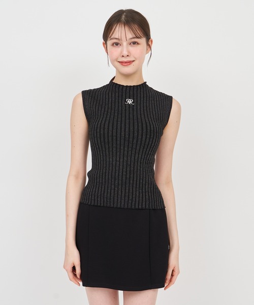 ROYAL PARTY（ロイヤルパーティー）の「エンブレム刺繍ノースリーブラメニットトップス（ニット/セーター・レディース・ベージュ/ブルー/ブラック・FREE）」の9枚目の写真