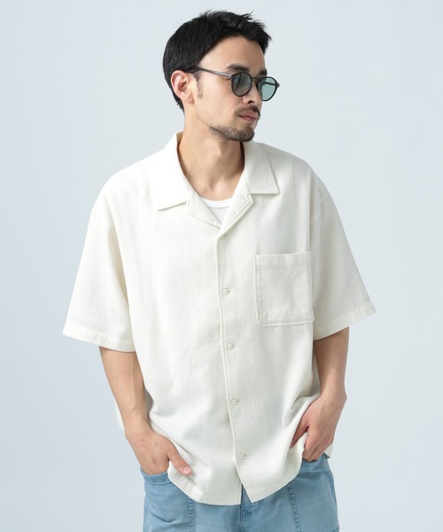 BAYFLOW（ベイフロー）の「[さらっと羽織れる]ワッフル半袖シャツ（シャツ/ブラウス・メンズ・ネイビー/ブルー/オフホワイト・MEDIUM/LARGE）」の2枚目の写真