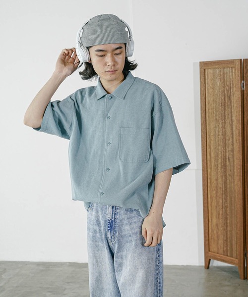 BAYFLOW（ベイフロー）の「[さらっと羽織れる]ワッフル半袖シャツ（シャツ/ブラウス・メンズ・ネイビー/ブルー/オフホワイト・MEDIUM/LARGE）」の3枚目の写真