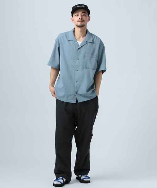 BAYFLOW（ベイフロー）の「[さらっと羽織れる]ワッフル半袖シャツ（シャツ/ブラウス・メンズ・ネイビー/ブルー/オフホワイト・MEDIUM/LARGE）」の13枚目の写真