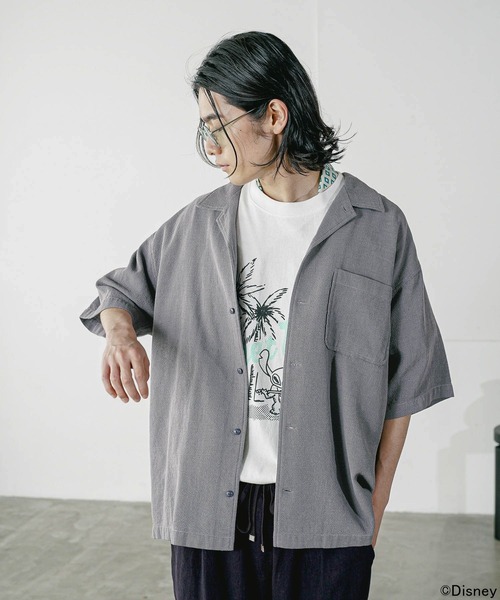 BAYFLOW（ベイフロー）の「[さらっと羽織れる]ワッフル半袖シャツ（シャツ/ブラウス・メンズ・ネイビー/ブルー/オフホワイト・MEDIUM/LARGE）」の9枚目の写真