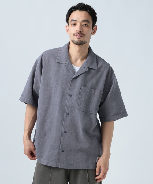 BAYFLOW（ベイフロー）の「[さらっと羽織れる]ワッフル半袖シャツ（シャツ/ブラウス・メンズ・ネイビー/ブルー/オフホワイト・MEDIUM/LARGE）」の10枚目の写真