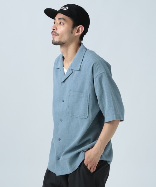 BAYFLOW（ベイフロー）の「[さらっと羽織れる]ワッフル半袖シャツ（シャツ/ブラウス・メンズ・ネイビー/ブルー/オフホワイト・MEDIUM/LARGE）」の6枚目の写真