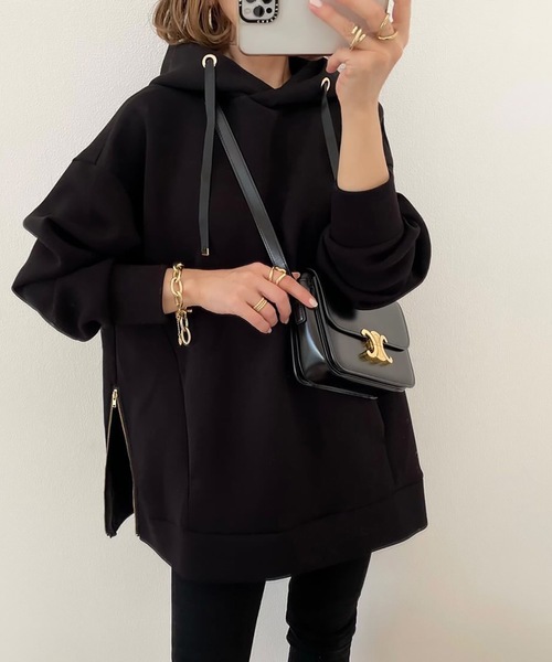 STYLEDOOR（スタイルドア）の「【サイズ展開あり】サイドジップダンボールニットフーディー（パーカー・レディース・サックスブルー/ライトベージュ/ブラック・S/3L/LL/L/M）」の13枚目の写真