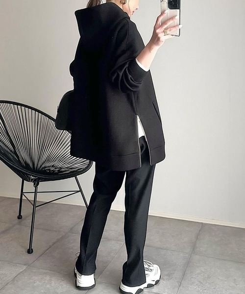 STYLEDOOR（スタイルドア）の「【サイズ展開あり】サイドジップダンボールニットフーディー（パーカー・レディース・サックスブルー/ライトベージュ/ブラック・S/3L/LL/L/M）」の7枚目の写真