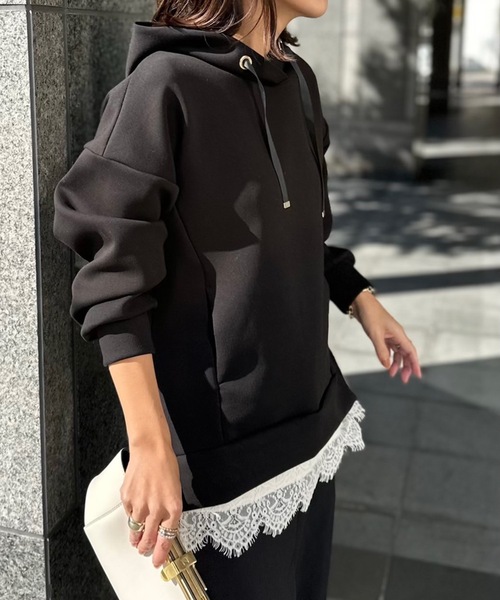 STYLEDOOR（スタイルドア）の「【サイズ展開あり】サイドジップダンボールニットフーディー（パーカー・レディース・サックスブルー/ライトベージュ/ブラック・S/3L/LL/L/M）」の8枚目の写真