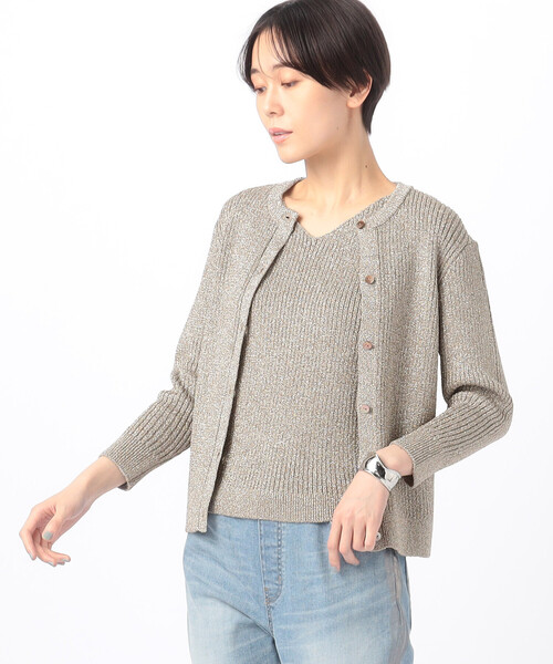 K.T KIYOKO TAKASE(キヨコタカセ)の「グリッターリブ ニットカーディガン(カーディガン/ボレロ・レディース・ベージュ/グレー・9号)」の1枚目の写真