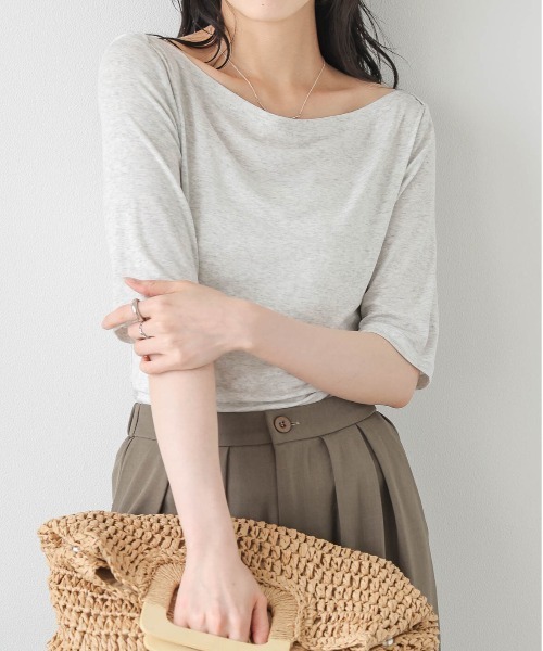 La-gemme（ラジェム）の「ボートネックカットソー（Tシャツ/カットソー・レディース・杢グレー/ブラック/カーキブラウン/ホワイト・フリー）」の4枚目の写真