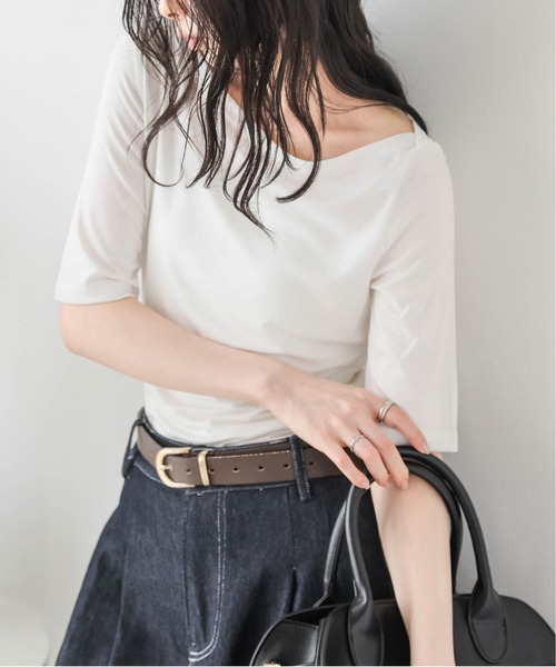 La-gemme（ラジェム）の「ボートネックカットソー（Tシャツ/カットソー・レディース・杢グレー/ブラック/カーキブラウン/ホワイト・フリー）」の2枚目の写真