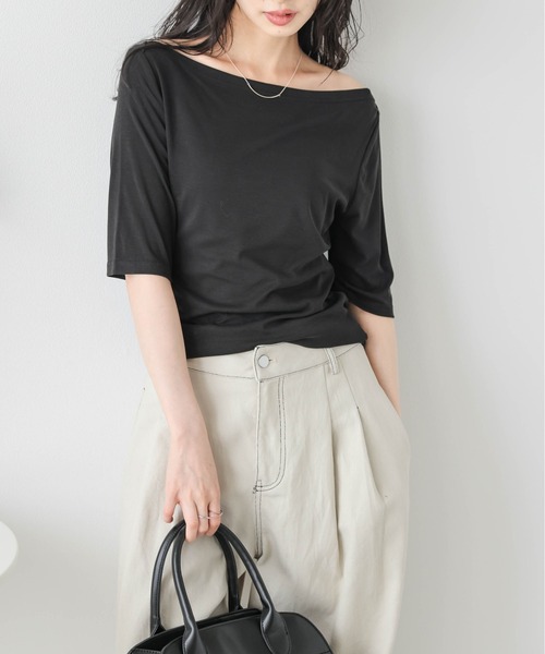 La-gemme（ラジェム）の「ボートネックカットソー（Tシャツ/カットソー・レディース・杢グレー/ブラック/カーキブラウン/ホワイト・フリー）」の3枚目の写真