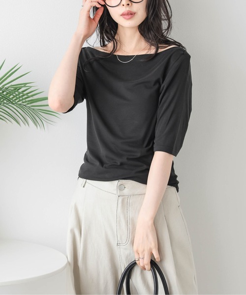 La-gemme（ラジェム）の「ボートネックカットソー（Tシャツ/カットソー・レディース・杢グレー/ブラック/カーキブラウン/ホワイト・フリー）」の13枚目の写真